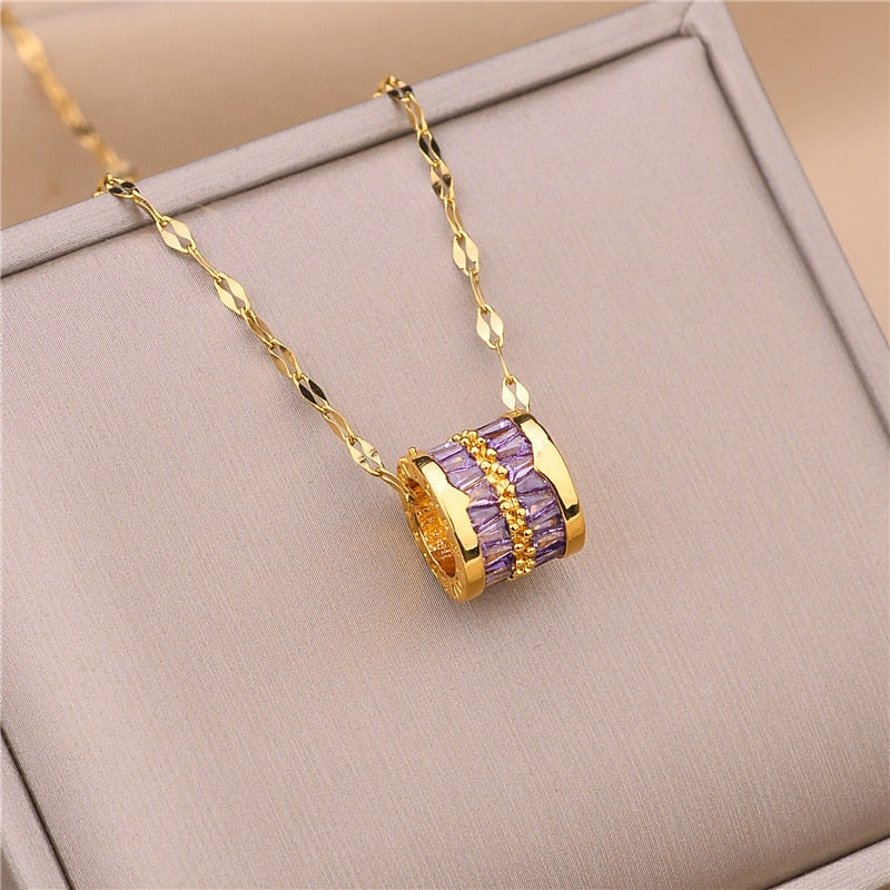 Colar Cilindro de Cristais Banhado a Ouro 18K