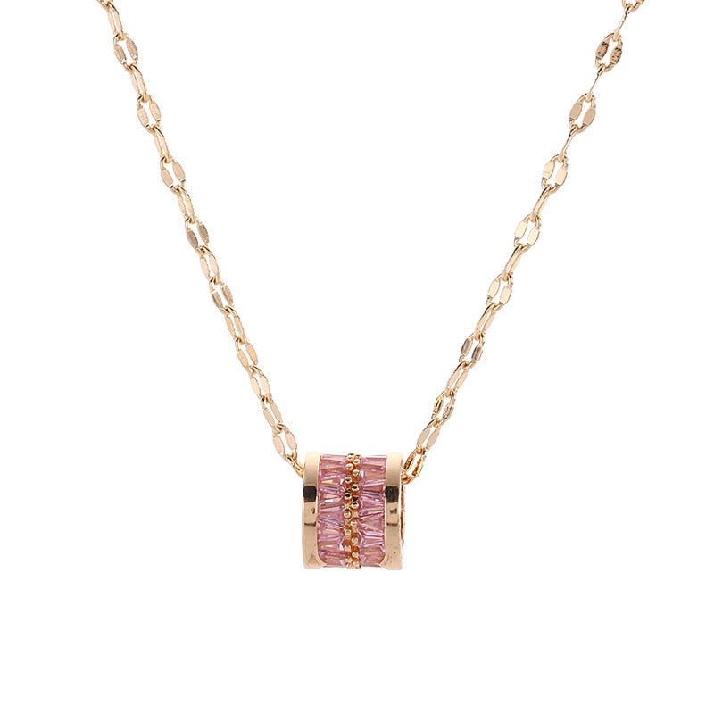 Colar Cilindro de Cristais Banhado a Ouro 18K