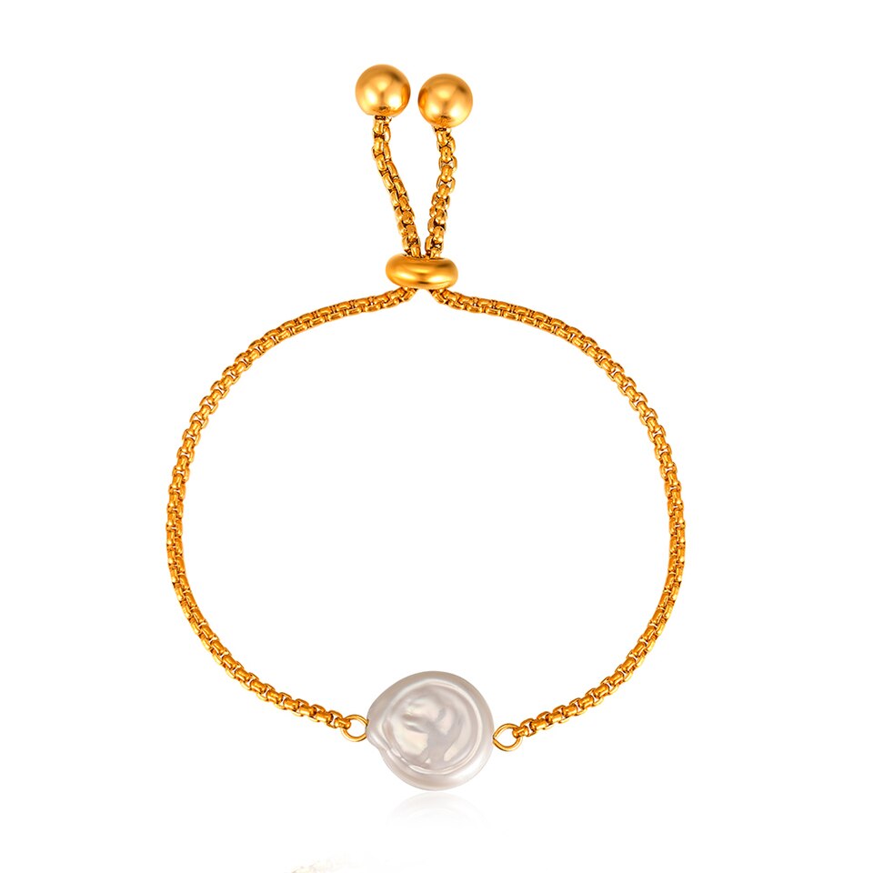 Pulseira de Pérola Solitária Banhada a Ouro 18K