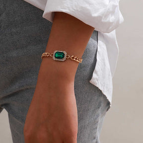 Pulseira Esmeralda e Cristais de Zircônia - Banhada a Ouro 18 K